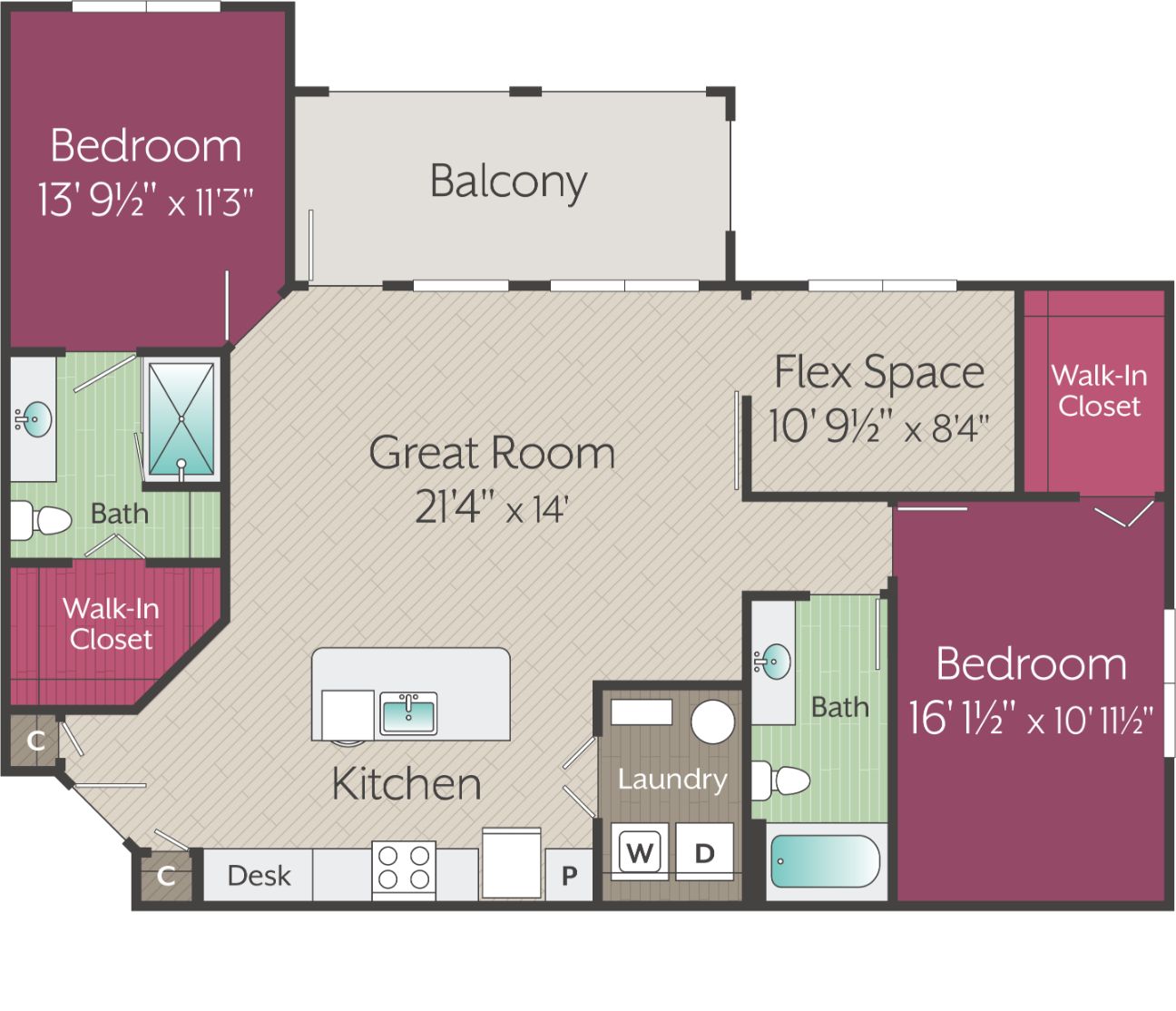 A floor plan for two-bedroom Apartments.